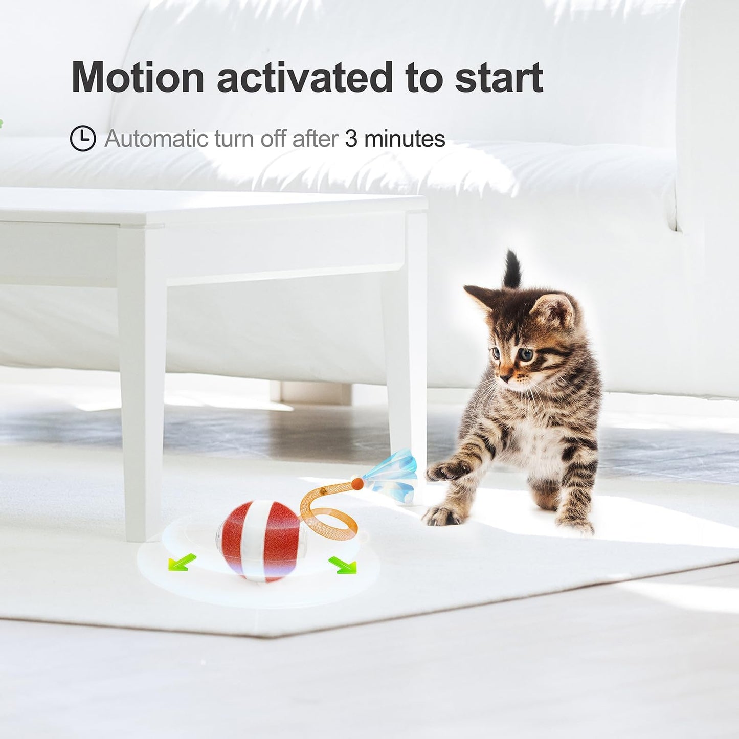 Interactive Cat Toys for Indoor Cats,The 3rd Generation Agile Moving Cat Ball with Elastic Mesh Tail