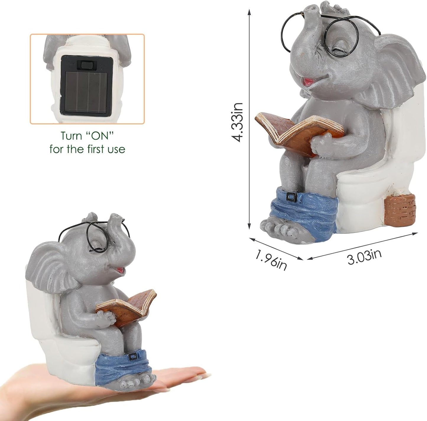 Funny White Elephant Elephant Statue Solar Outdoor Garden Decoration