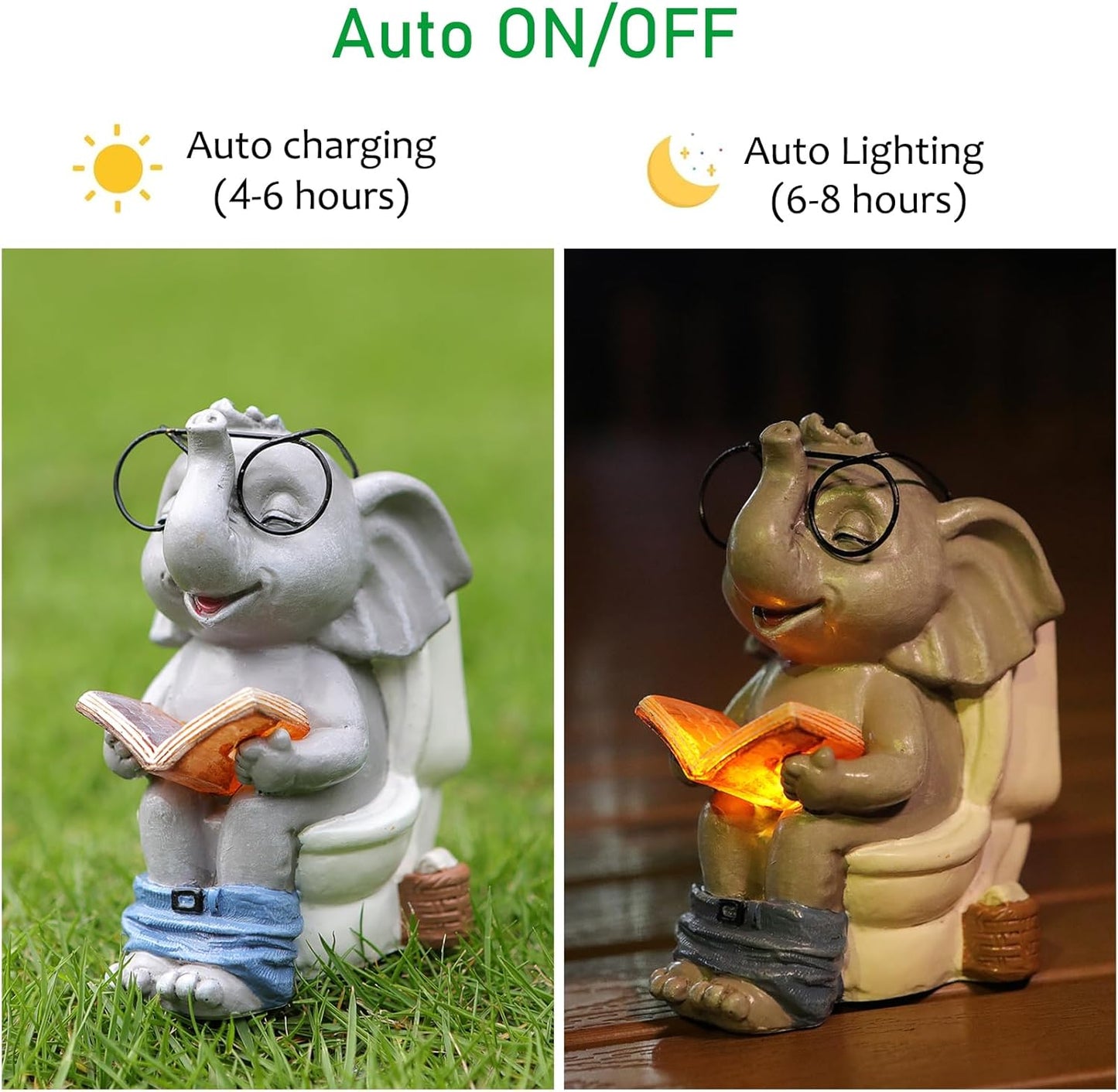 Funny White Elephant Elephant Statue Solar Outdoor Garden Decoration