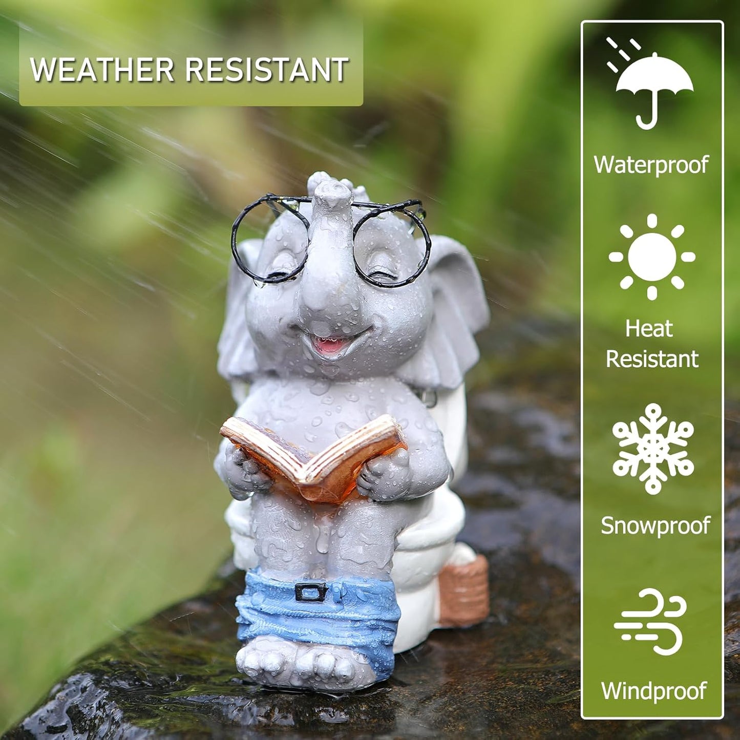 Funny White Elephant Elephant Statue Solar Outdoor Garden Decoration