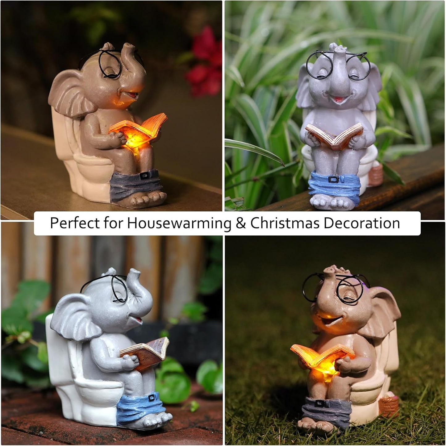Funny White Elephant Elephant Statue Solar Outdoor Garden Decoration