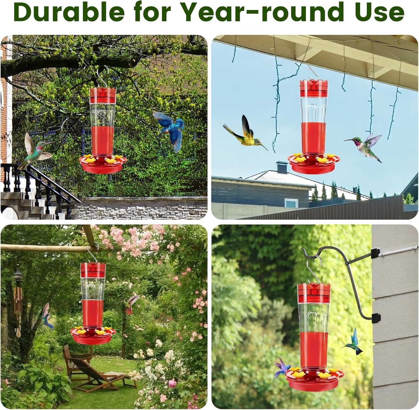 2 Pack 15 Ounces Plastic Hummingbird Feeders for Outdoors Hanging