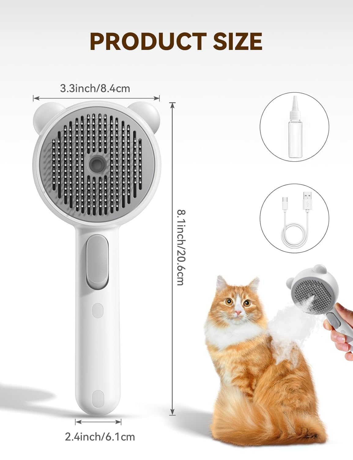 Cat Steam Brush, Brushes for Indoor Cats with Release Button