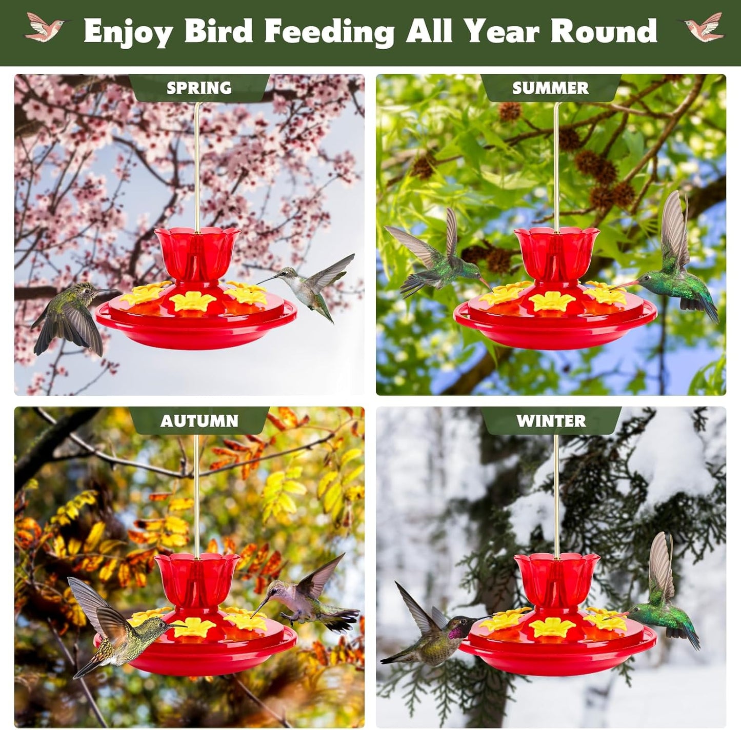 2 Pack 7 Ounces Plastic Hummingbird Feeder for Outdoors Garden Decoration