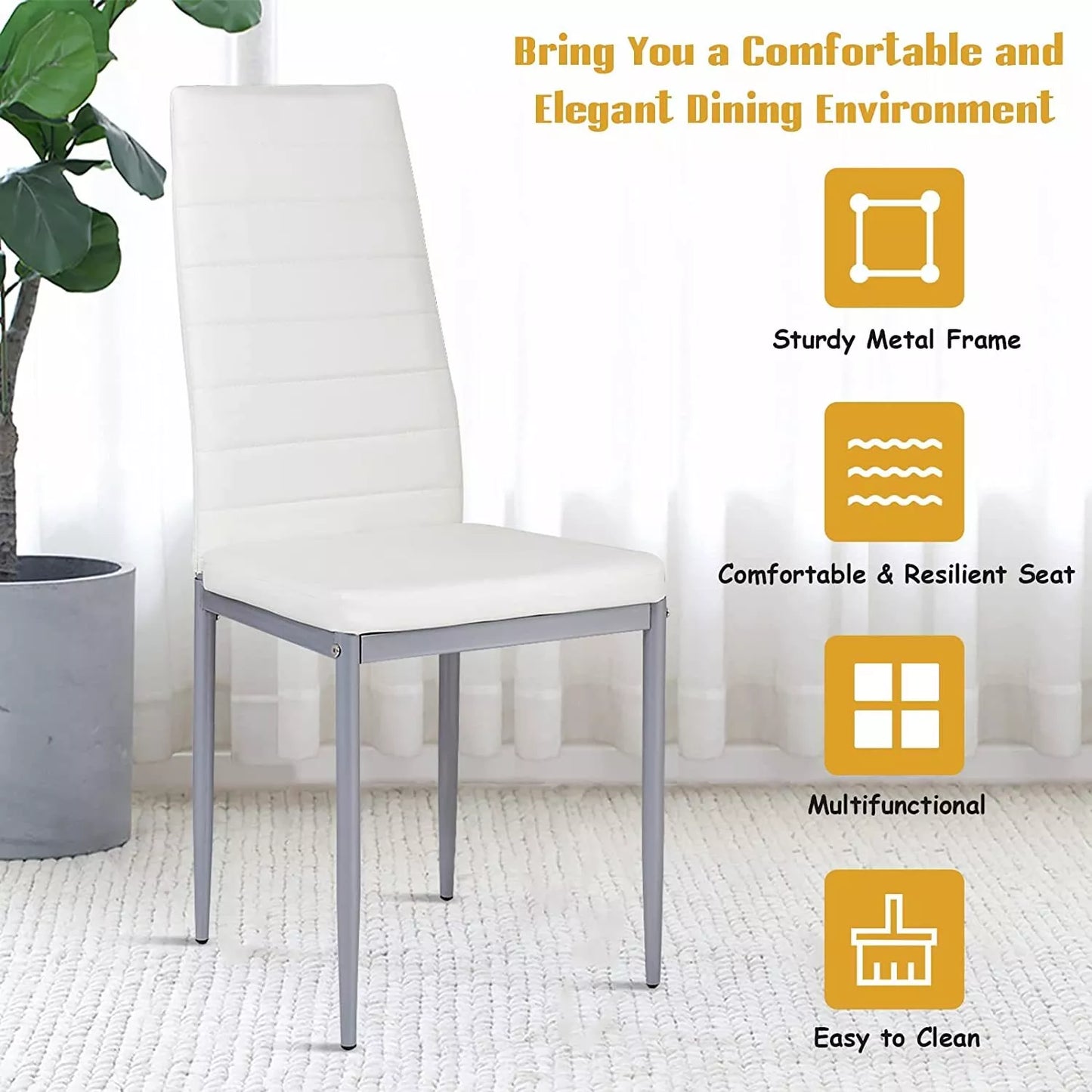Set of 4 Dining Chairs Kitchen Restaurant with Cushion and High Back Metal Leg