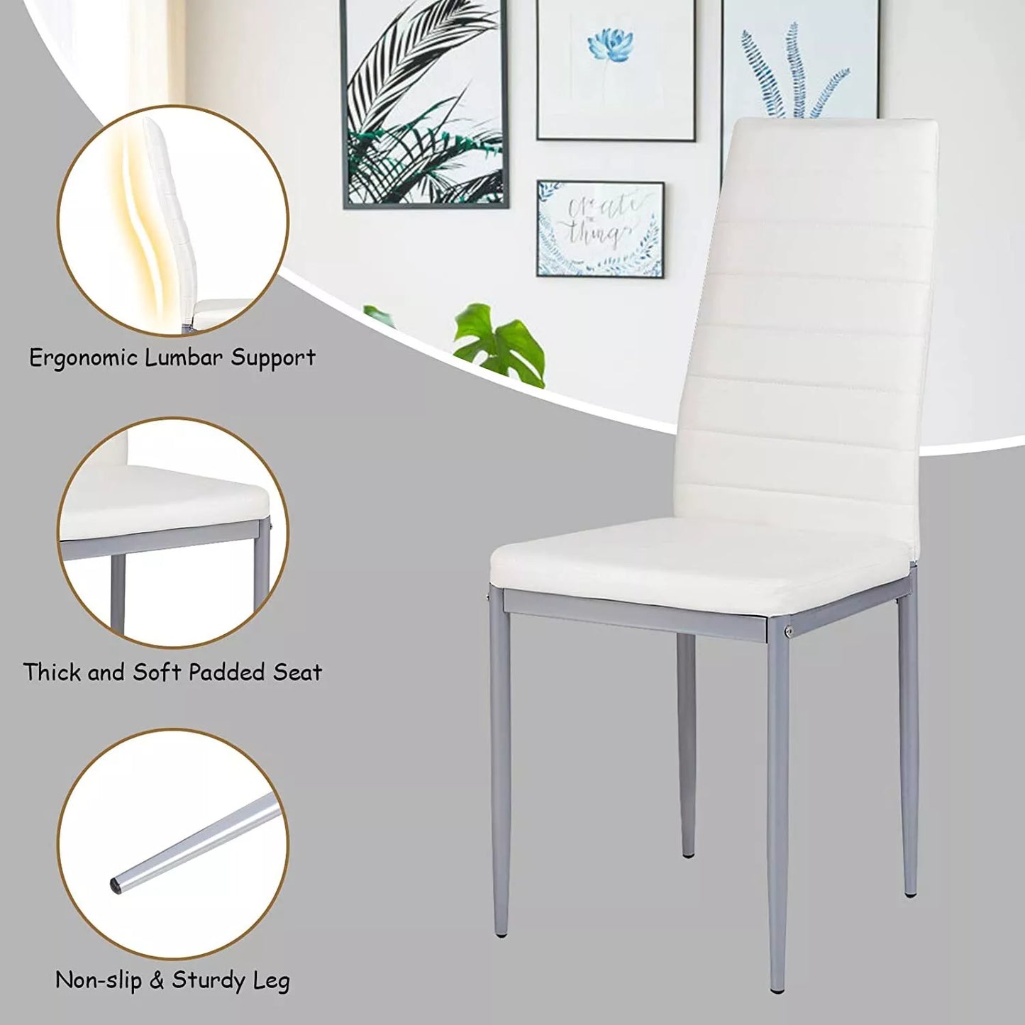 Set of 4 Dining Chairs Kitchen Restaurant with Cushion and High Back Metal Leg