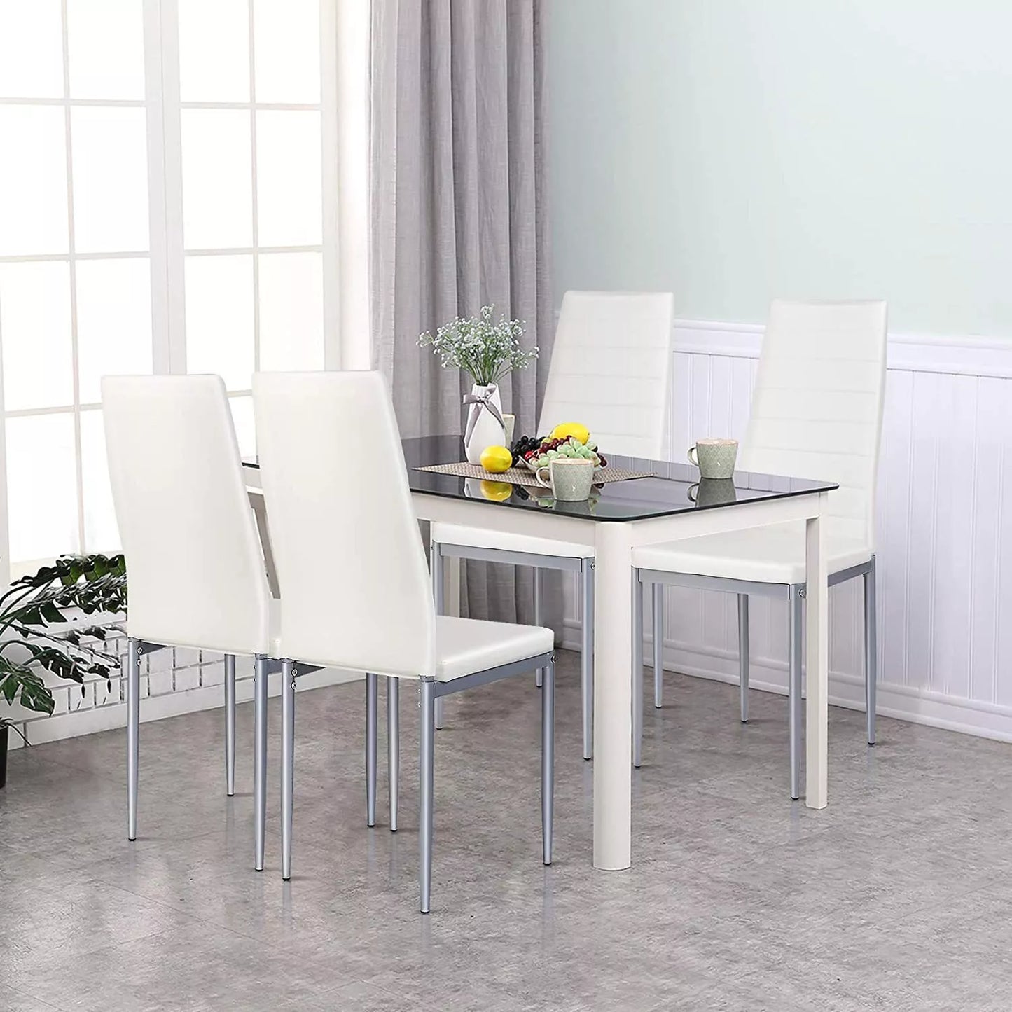 Set of 4 Dining Chairs Kitchen Restaurant with Cushion and High Back Metal Leg