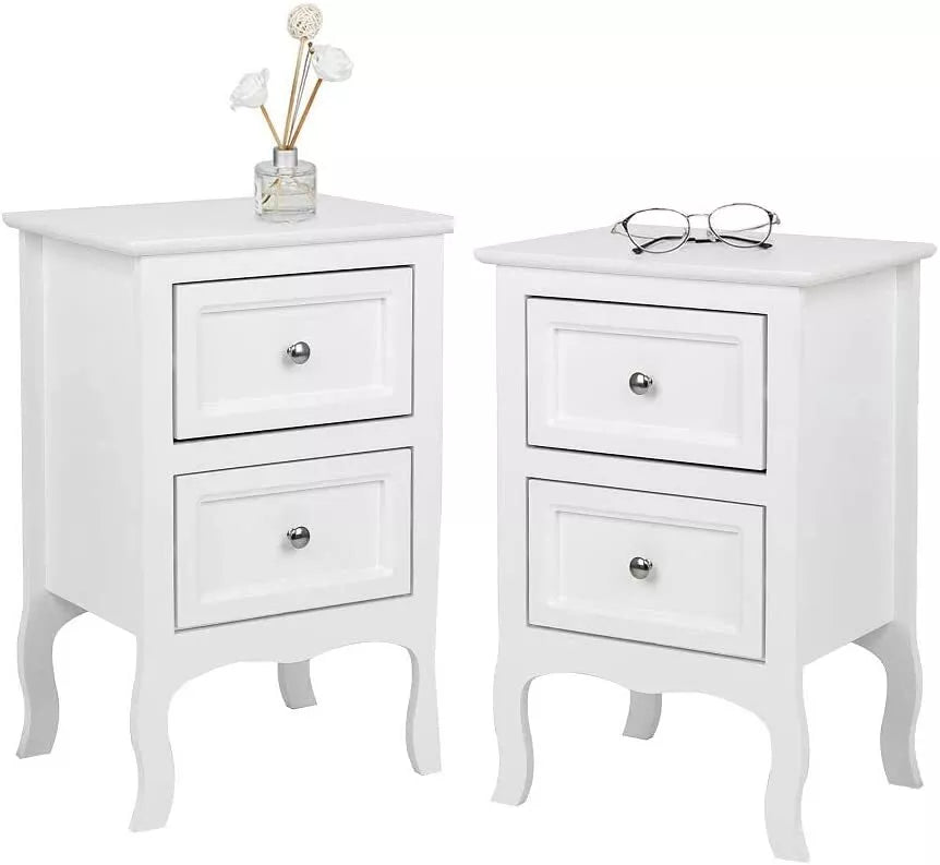 Set of 2 Bedroom Nightstand Modern Bedside Table End Table with 2 Drawers Furniture