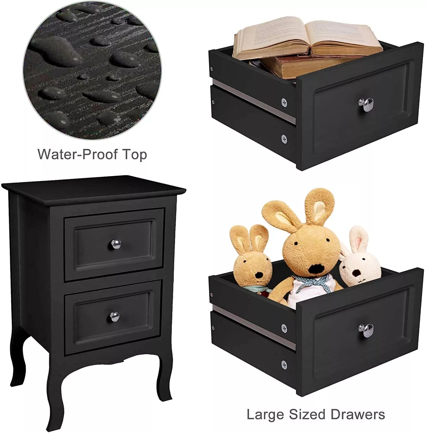 Set of 2 Bedroom Nightstand Modern Bedside Table End Table with 2 Drawers Furniture