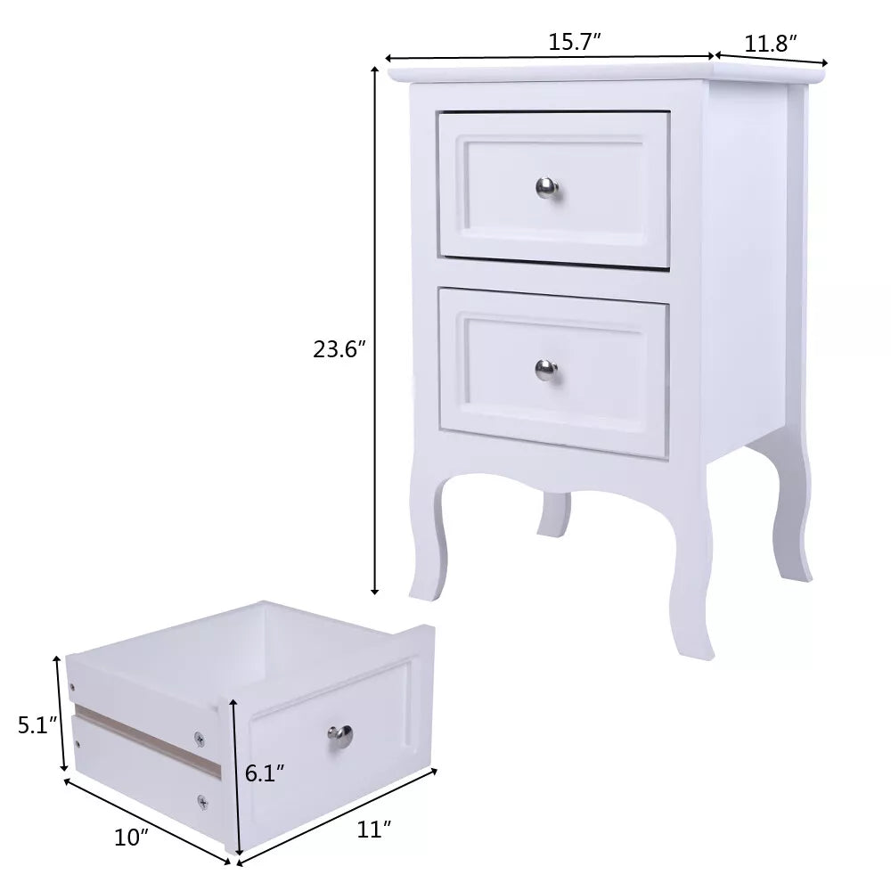 Set of 2 Bedroom Nightstand Modern Bedside Table End Table with 2 Drawers Furniture