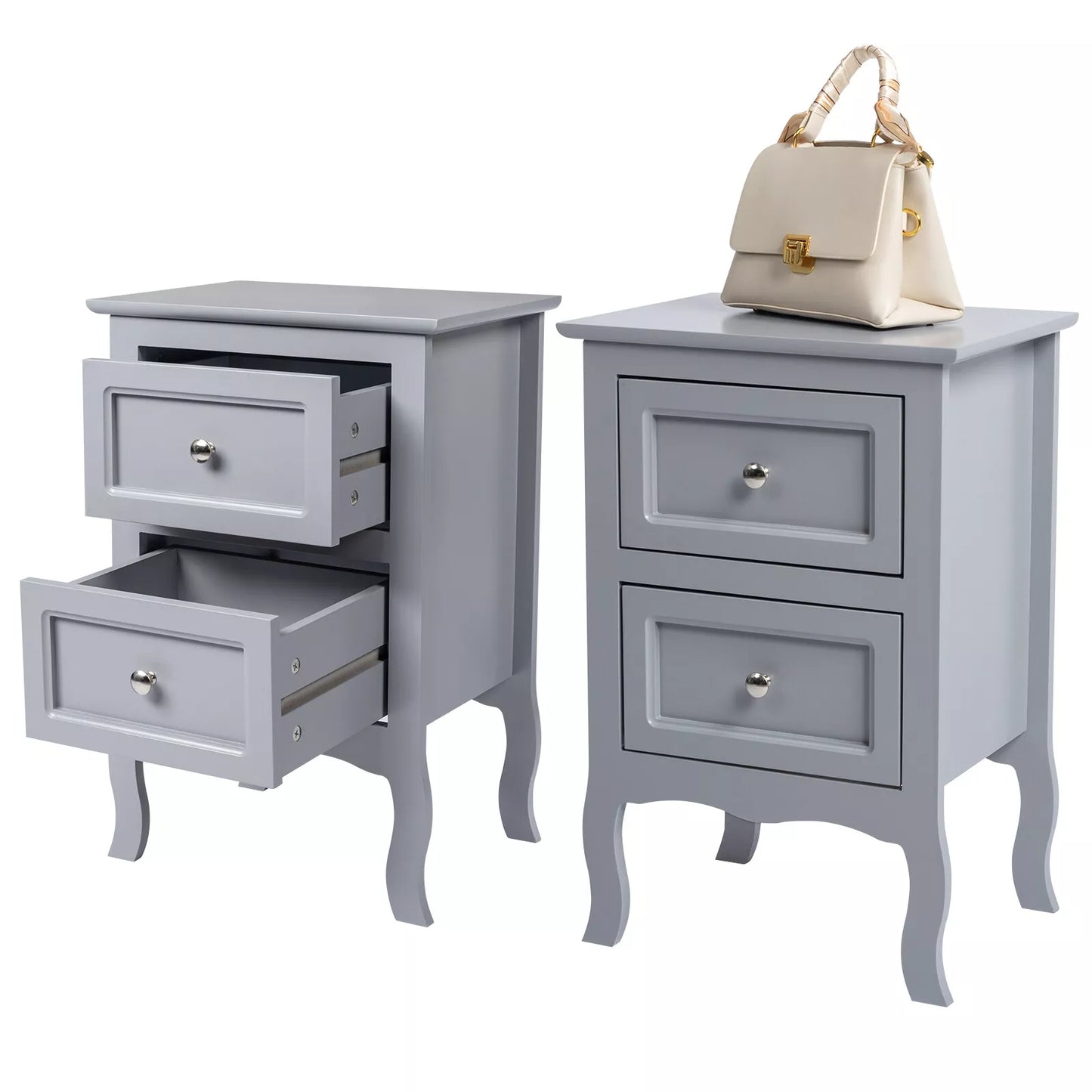 Set of 2 Bedroom Nightstand Modern Bedside Table End Table with 2 Drawers Furniture