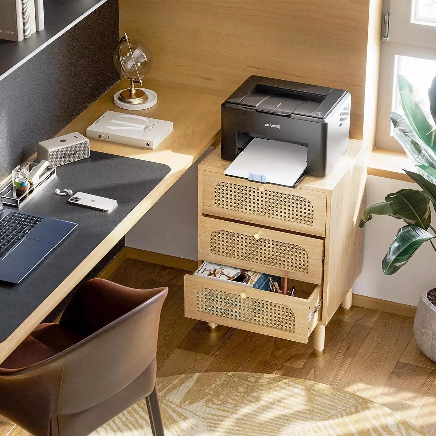 3 Drawers Rattan Nightstand Bedside End Table Organizer Bedroom