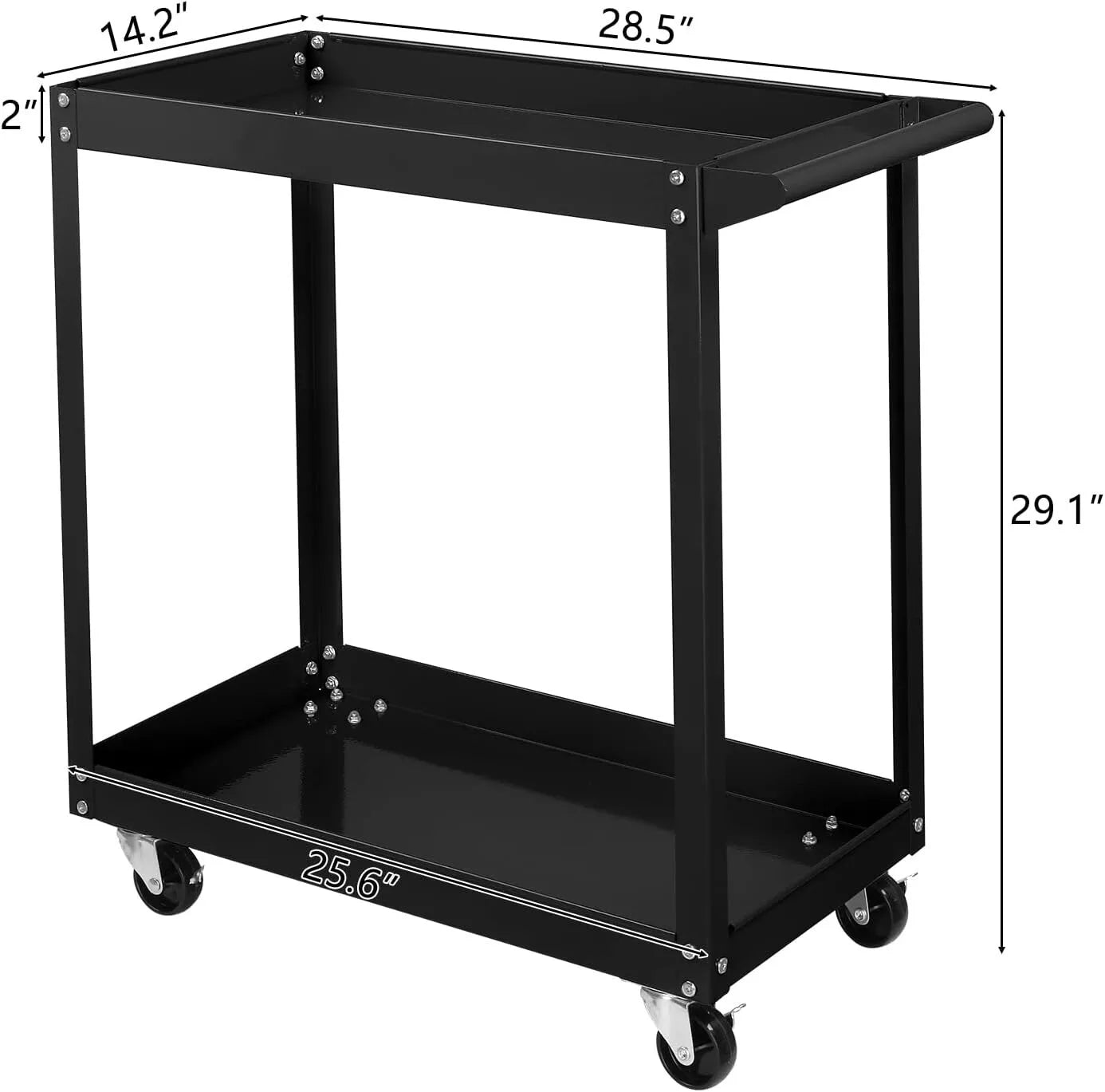 2 Shelf Steel Utility Cart, Tool Storage Organizer Industrial Service Cart