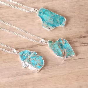 Natural Raw Turquoise Stone Blue Gemstone Pendant Necklace Christmas Birthday Anniersary Valentines Gift