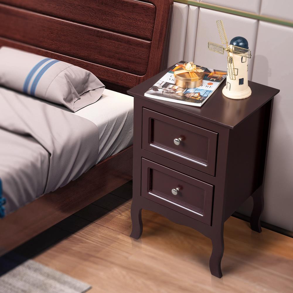 Set of 2 Bedroom Nightstand Modern Bedside Table End Table with 2 Drawers Furniture