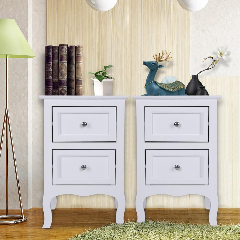 Set of 2 Bedroom Nightstand Modern Bedside Table End Table with 2 Drawers Furniture
