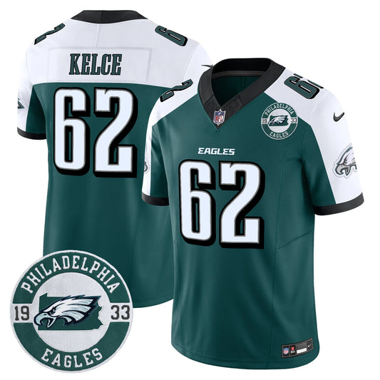 Men’s Philadelphia Eagles 2024 Vapor Limited Jersey – Est. 1933 Patch – All Stitched (Jason Kelce)