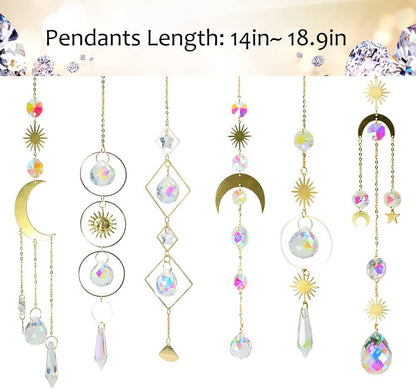 6 Pieces Colorful Crystals Suncatcher Hanging Sun Catcher with Chain Pendant Ornament