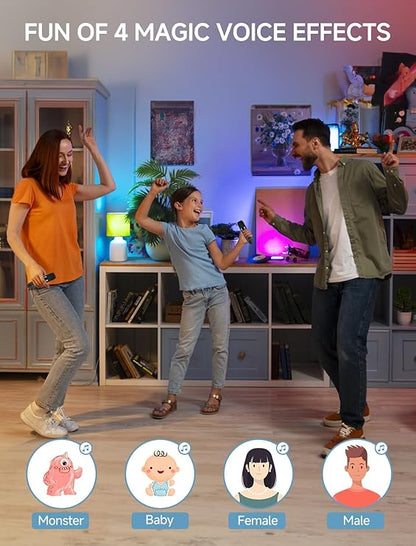 Mini Portable Bluetooth Speaker with 2 Wireless Microphones, Led Lights for TV, Kids Gifts