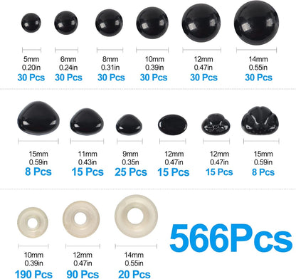 566PCS Safety Eyes and Noses for Amigurumi, Stuffed Crochet Eyes with Washers