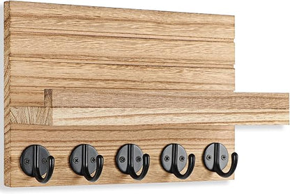 Key Holder for Wall, Decorative Key and Mail Holder with Shelf Has Large Key Hooks for Bags, Coats