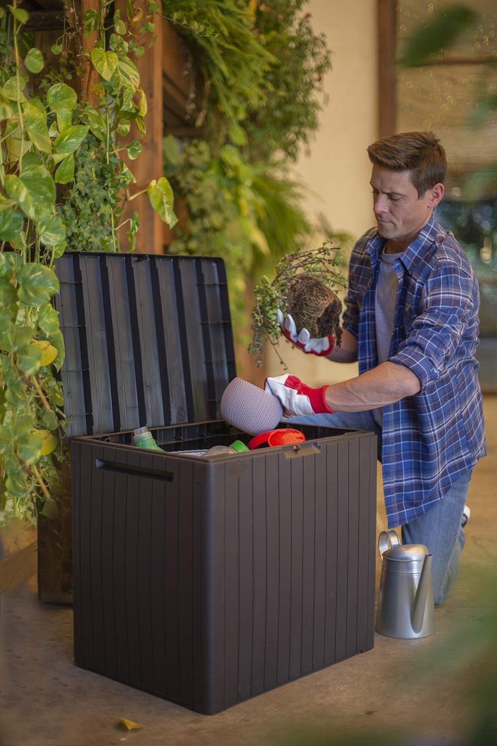 30 Gallon Resin Outdoor Storage Box and Patio Furniture Side Table