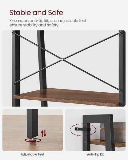 4-Tier Bookshelf, Storage Rack, Bookcase with Steel Frame