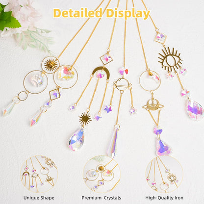 6 Pieces Colorful Crystals Suncatcher with Chain Pendant Ornaments (Gold)