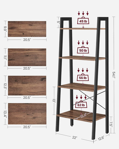 4-Tier Bookshelf, Storage Rack, Bookcase with Steel Frame