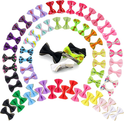 60PCS (30 Pairs) Cute Puppy Dog Small Bowknot Hair Bows with Metal Clips Handmade Hair Accessories