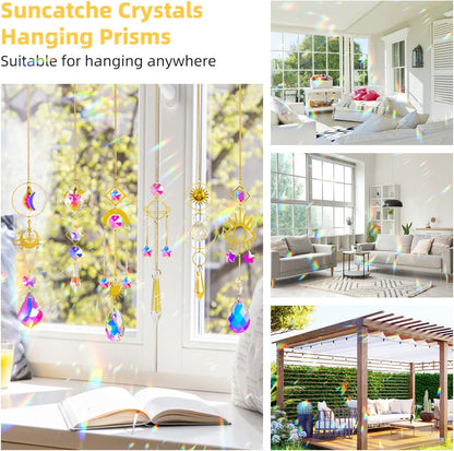 6 Pieces Colorful Crystals Suncatcher with Chain Pendant Ornaments (Gold)