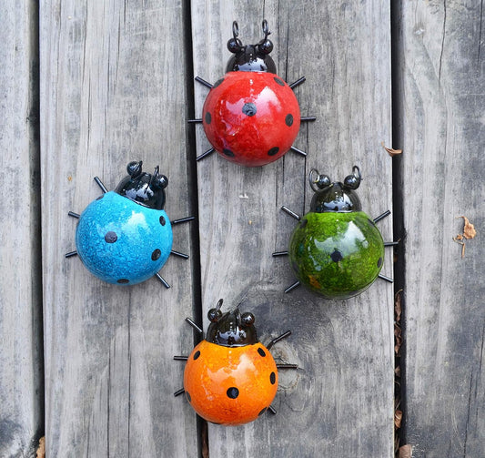 5 Metal Garden Wall Art Decorative Set of 4 Cute Ladybugs Outdoor Wall Sculptures