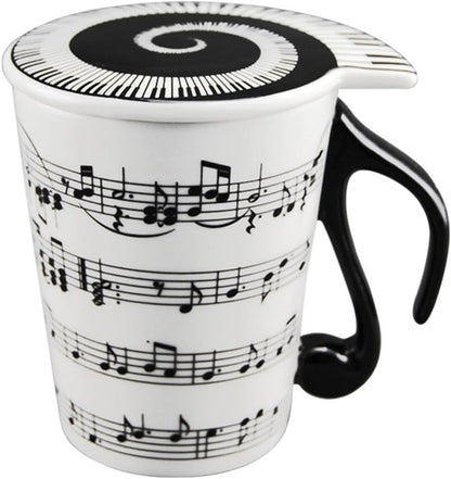 Creative Ceramic Musician Coffee Mug Tea Cup with Lid Staves