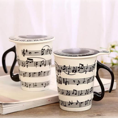 Creative Ceramic Musician Coffee Mug Tea Cup with Lid Staves