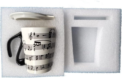 Creative Ceramic Musician Coffee Mug Tea Cup with Lid Staves