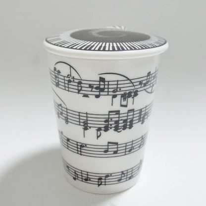 Creative Ceramic Musician Coffee Mug Tea Cup with Lid Staves