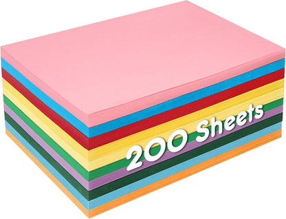 200 Sheets Colored Card Stock, 180 GSM 10 Colors Construction Paper