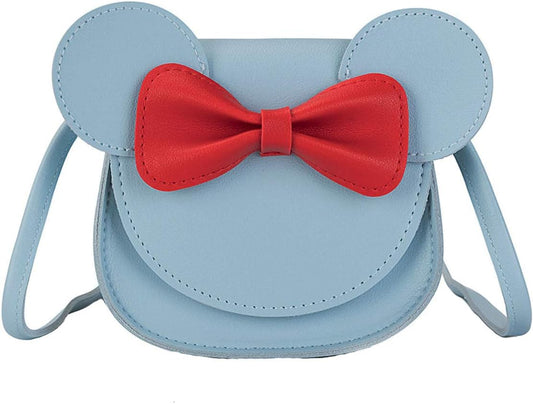 Mini Crossbody Shoulder Bag Coin Purse with Cute Mouse Ear Bowknot (Light Blue)