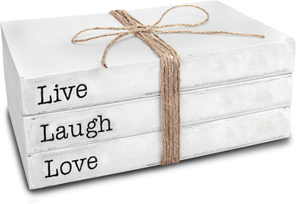 Decorative White Books, Set of 3 - Live Laugh Love Stacked Books