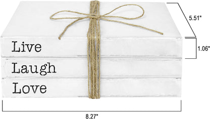 Decorative White Books, Set of 3 - Live Laugh Love Stacked Books