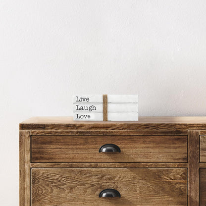 Decorative White Books, Set of 3 - Live Laugh Love Stacked Books