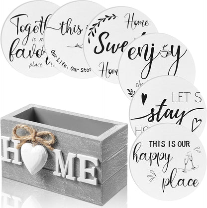 Housewarming Gifts for Home Decoration Wooden Heart Coasters for Drinks 6 Set