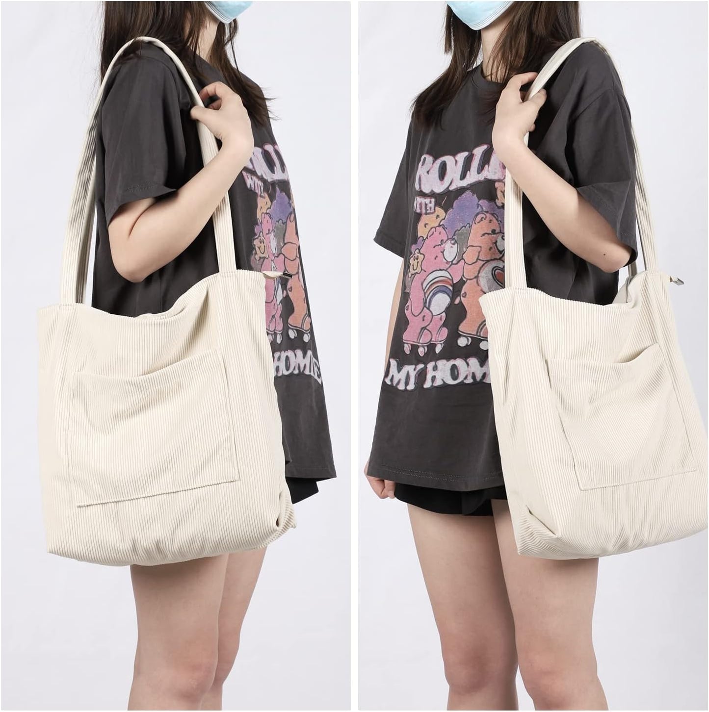 Corduroy Tote Bag, Large Shoulder Hobo Bags Casual Handbags Big Capacity