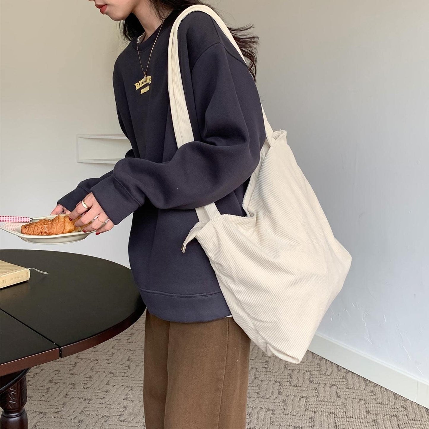 Corduroy Tote Bag, Large Shoulder Hobo Bags Casual Handbags Big Capacity