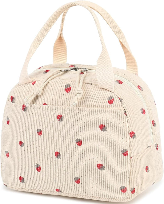 Lunch Bag for Women Men Cute Corduroy Lunch Tote Bags Reusable Insulated Lunch Box Large Capacity