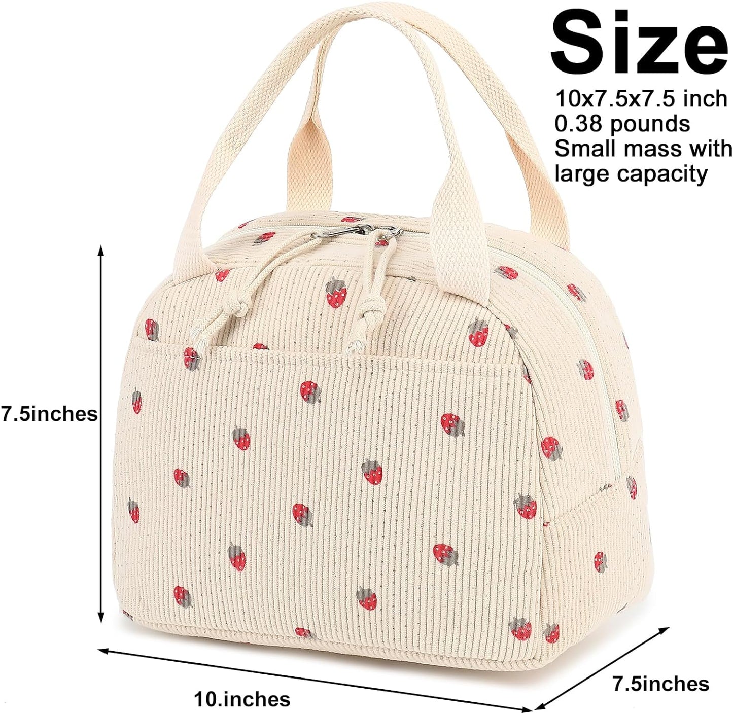 Lunch Bag for Women Men Cute Corduroy Lunch Tote Bags Reusable Insulated Lunch Box Large Capacity
