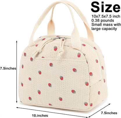 Lunch Bag for Women Men Cute Corduroy Lunch Tote Bags Reusable Insulated Lunch Box Large Capacity
