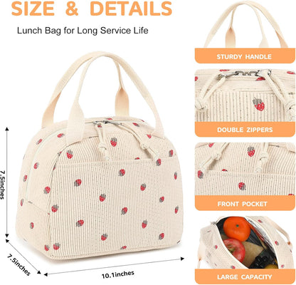 Lunch Bag for Women Men Cute Corduroy Lunch Tote Bags Reusable Insulated Lunch Box Large Capacity