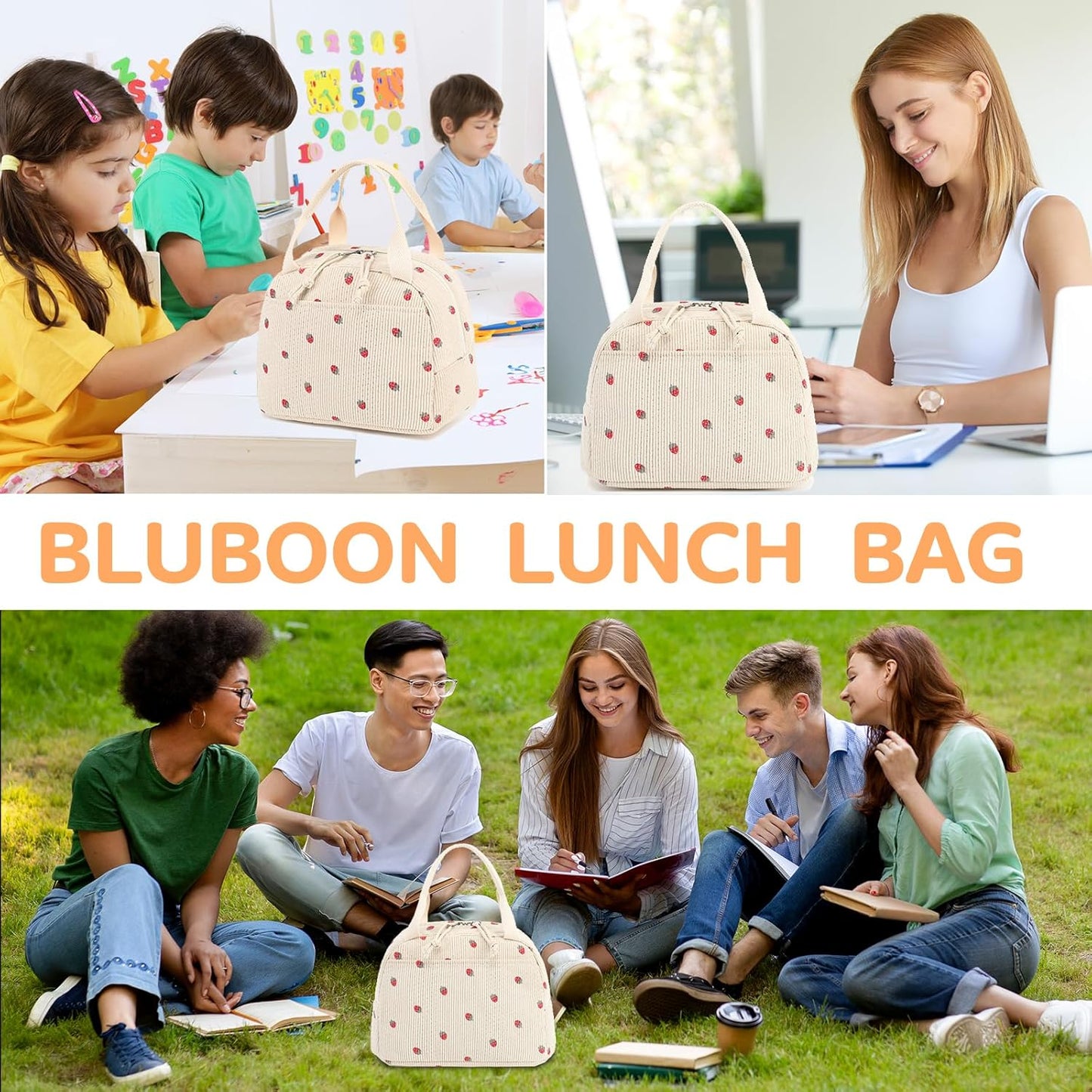 Lunch Bag for Women Men Cute Corduroy Lunch Tote Bags Reusable Insulated Lunch Box Large Capacity