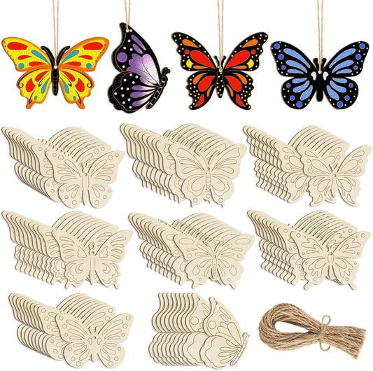 80PCS Wooden Spring Ornaments to Paint Butterfly Cutouts, 8 Styles